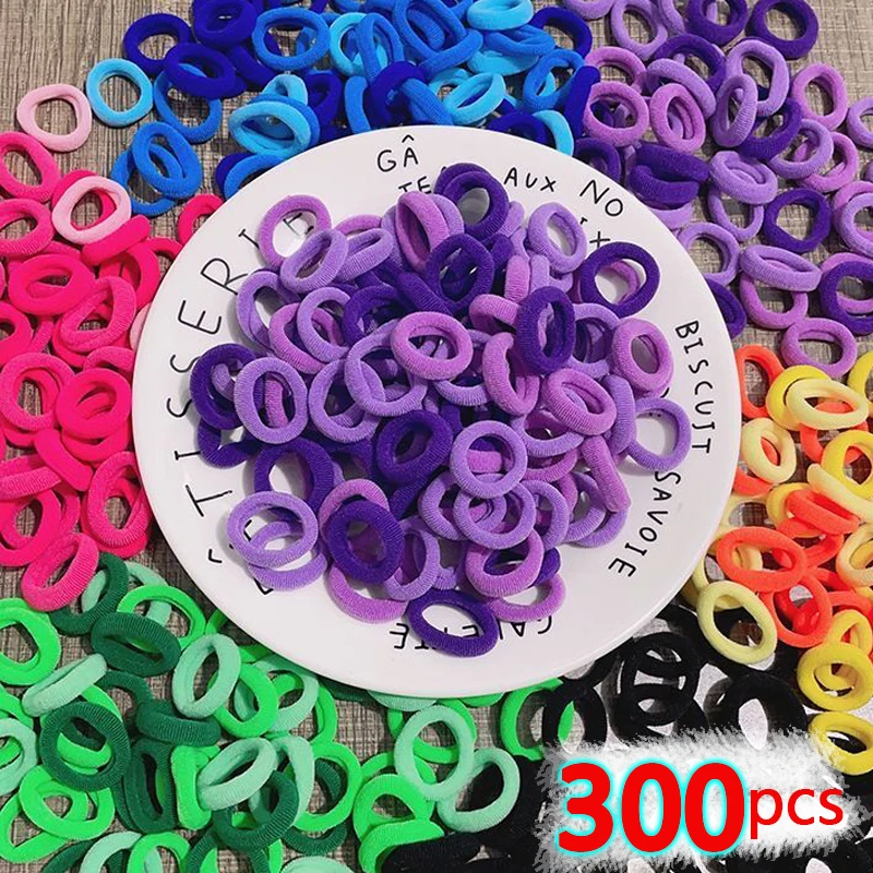 

Разноцветные резинки для волос 300/100 шт., Женская резинка для волос, базовая нейлоновая эластичная резинка для волос, аксессуары для волос
