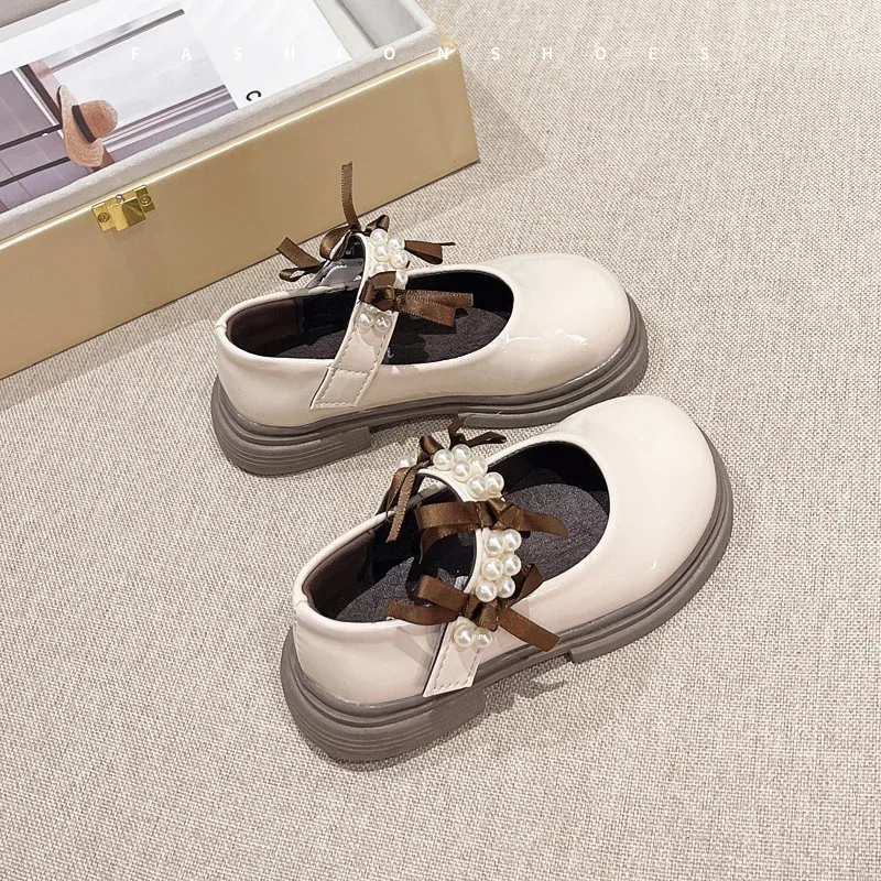 Girls Leather Mary Jane Shoes Glossy Princess Dress