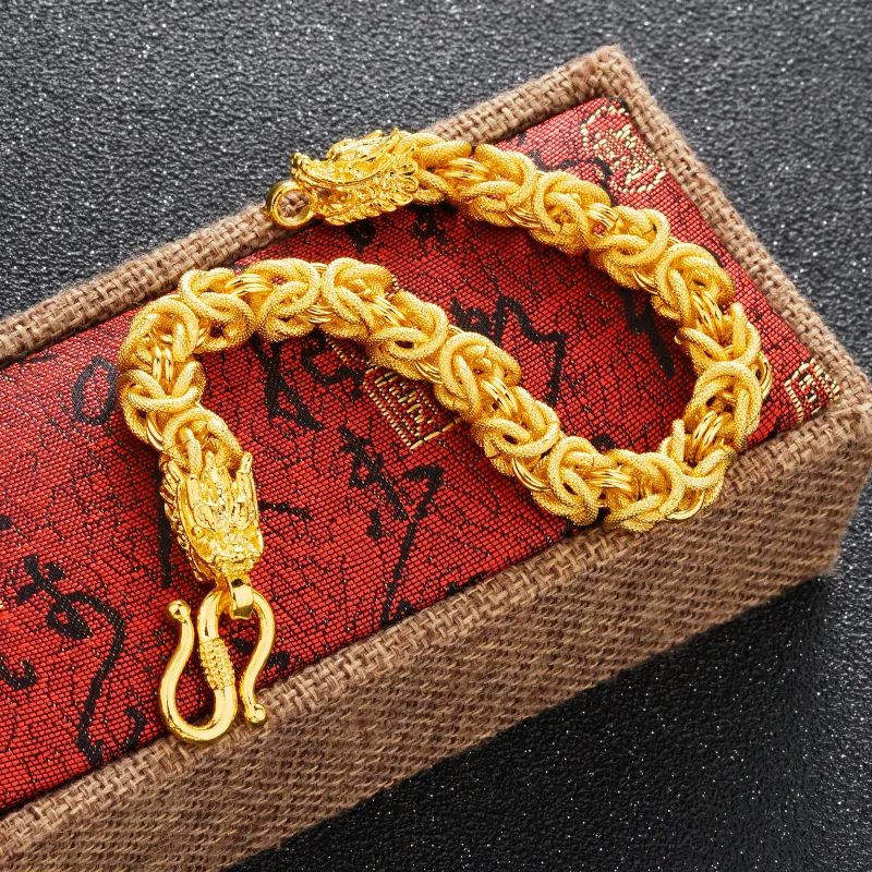 Men's fashion 9999 24K real gold cloth keel dragon necklace Men's overbearing real gold collar headpiece