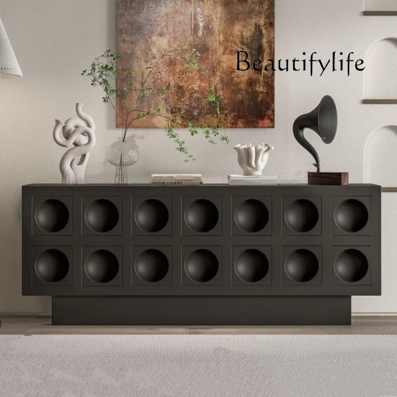 

Nordic Paint Black Oak Sideboard Cabinet Solid Wood Tea and Wine Cabinet Simple Hallway Decorative Cabinet