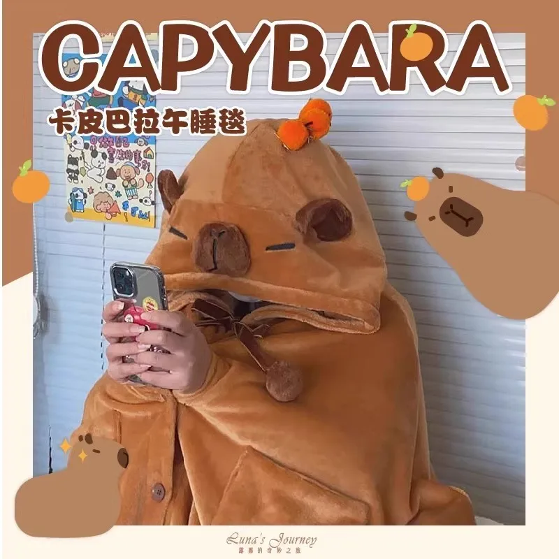 Cartoon Capybara Wearable Hooded Blanket For Adult Soft Warm Flannel Cute Capybara Hoodie Shawl Throw Cloak Wrap For Home Office 4