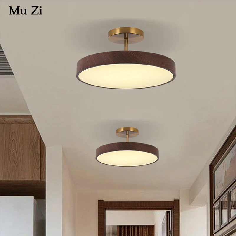 Modern Bedroom Ceiling Lamp For Cloakroom Corridor Aisle Round Chandelier Living Room Study Iron Imitation Wood Lighting Fixture