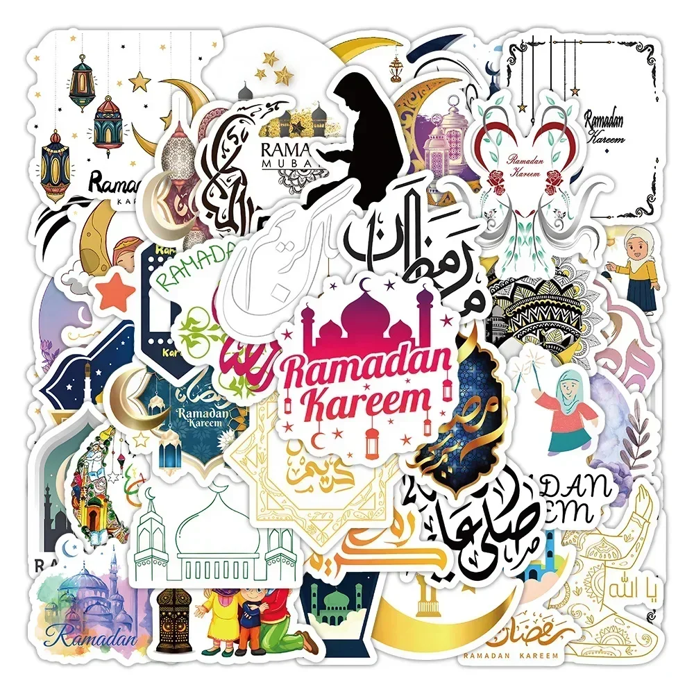 10Pcs Crescent Moon Festival Eid Mubarak Packaging Sealing Sticker Candy Bag Gift Box Labels for Kids Party Decor Supplies