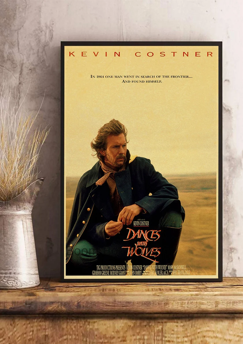 Modern Coffee Shop Decor: Vintage Kraft Paper Movie Poster, Dances With Wolves