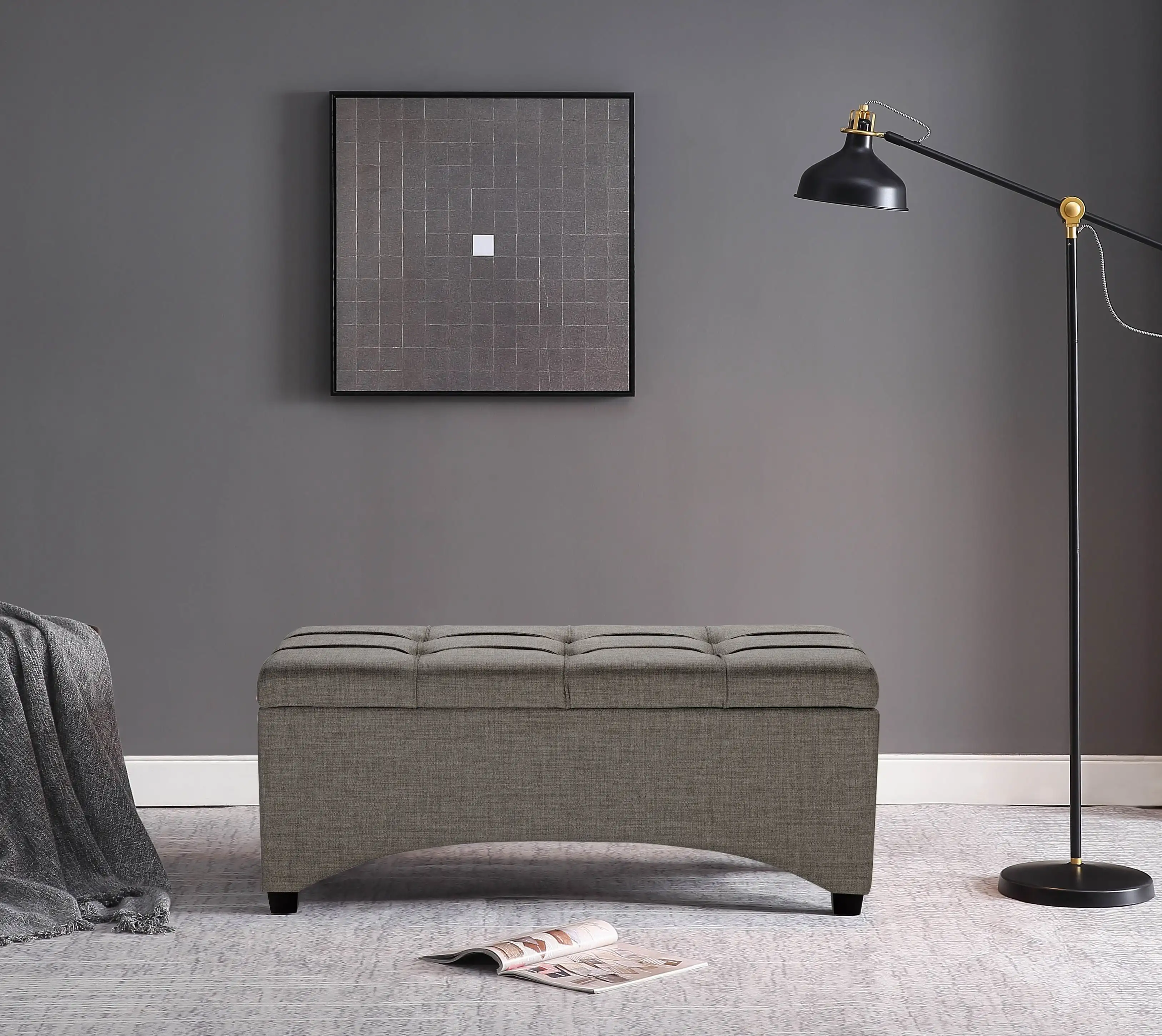 

Pintucked Storage Bench, Taupe