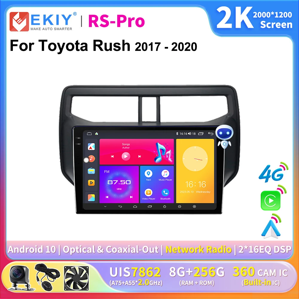 

EKIY 2K Screen CarPlay Radio For Toyota Rush 2017-2020 Android Auto 4G Car Multimedia Player Stereo Ai Voice GPS 2 Din DSP Navi