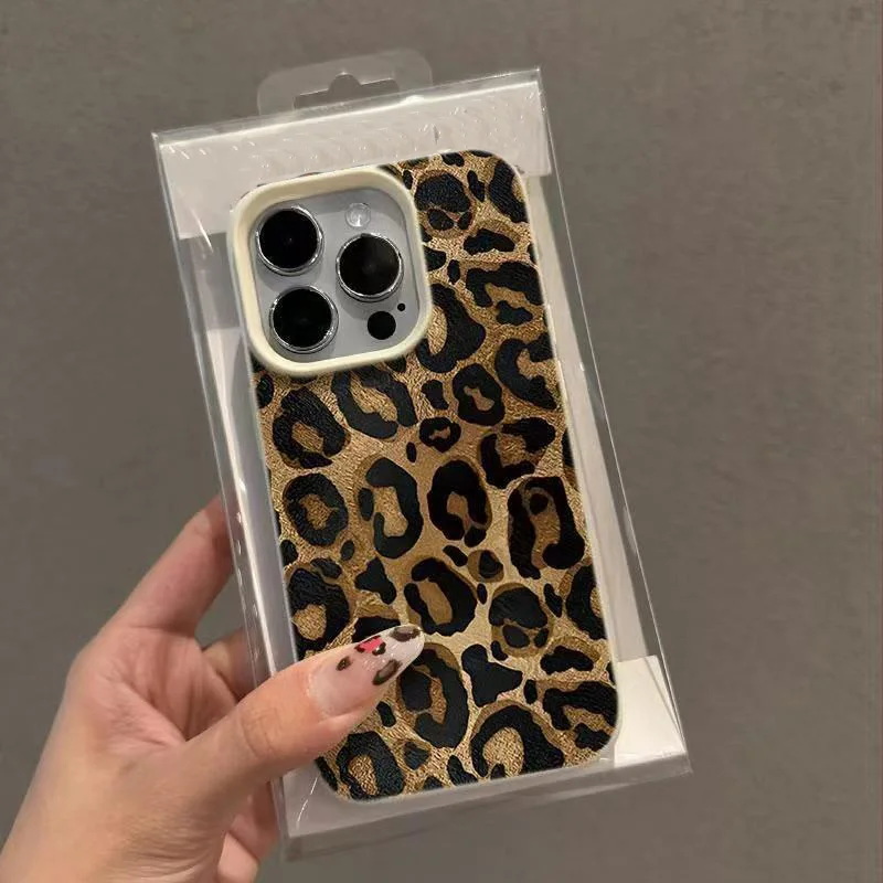 Stylish Brown Leopard Print Soft Silicone Phone Case with Lichee Pattern