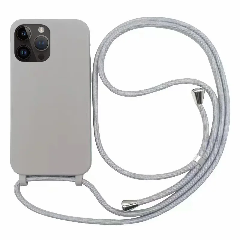 thumbnail image 1 of Funda de teléfono de silicona con correa cruzada y cordón para iPhone 16, 15, 14, 13, 12 Mini, 11 Pro Max Plus, carcasa trasera de TPU suave de color caramelo, 1 of 5