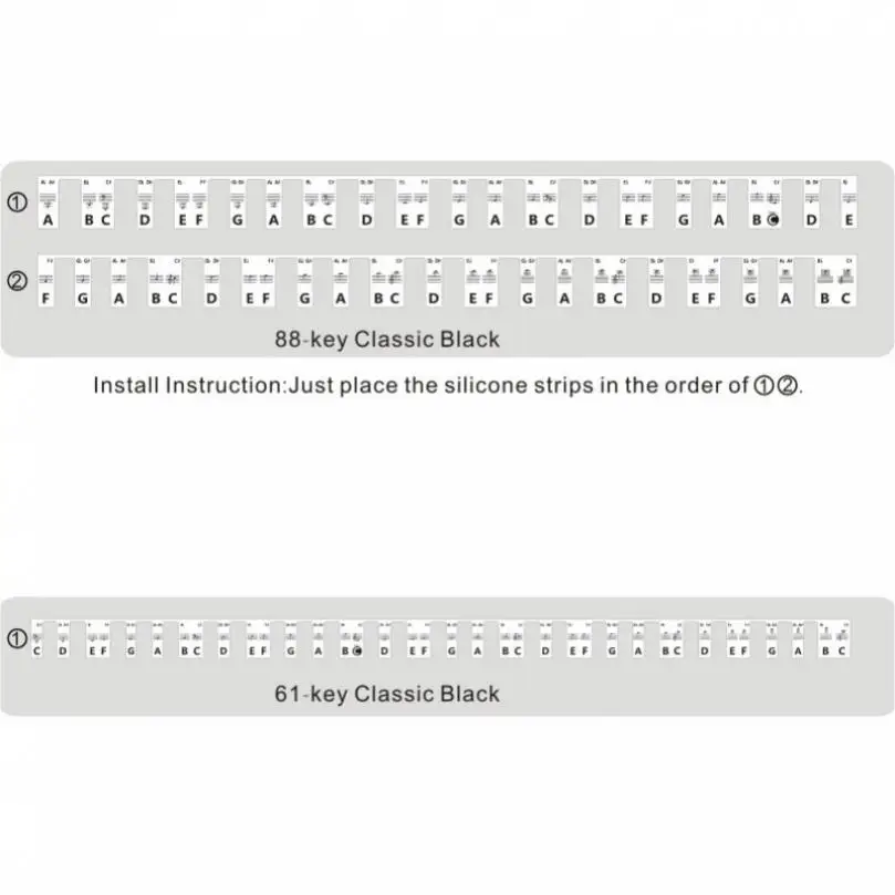 Piano Keyboard Labels 61 88 Keys Piano Keyboard Note Labels Marker Free Paste Overlay Silicone Strips Piano Guide for Beginners Kids Practice Sticker