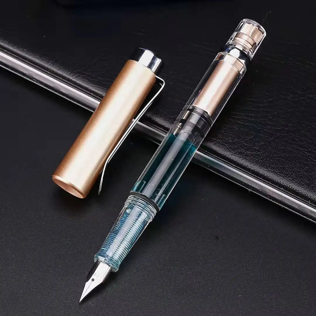 1-Piece Transparent Piston Fountain Pen EF Nib Metal Clip Large Capacity Ink Pens School Office Writing Stationery 2