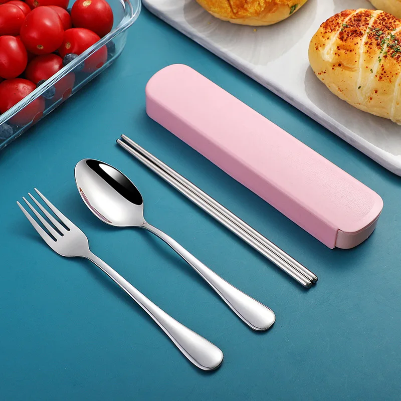 Stainless Steel Portable Storage Cutlery Set With Chopsticks Spoons Student Office Workers Outdoor Box Fork Spoon Three Piece