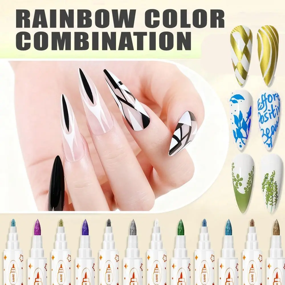 12Pcs/Set New Colorful Nail Art Graffiti Pen DIY 3D Drawing Pen Waterproof Abstract Lines Painting Liner Manicure Tool