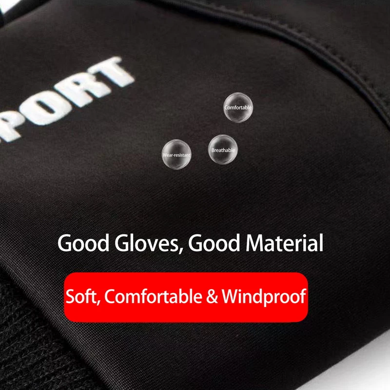 Black Winter Warm Full Fingers Waterproof Cycling Outdoor Sports Running Motorcycle Ski Touch Screen Fleece Gloves 4