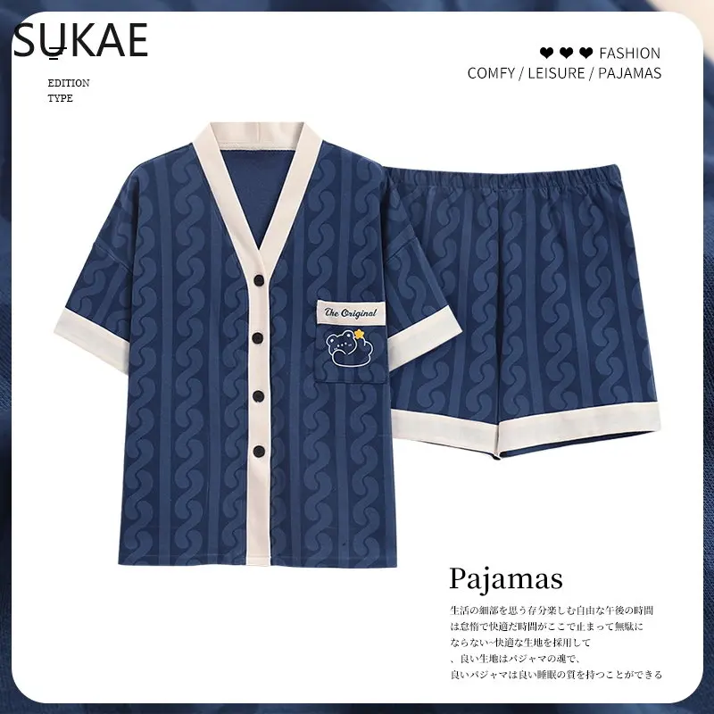 SUKAE M-5XL Japanese Kimono Style Nightwear Women Clothing Leisure Pajamas for Lady Summer Soft Cotton Pijamas Ladies Homewear