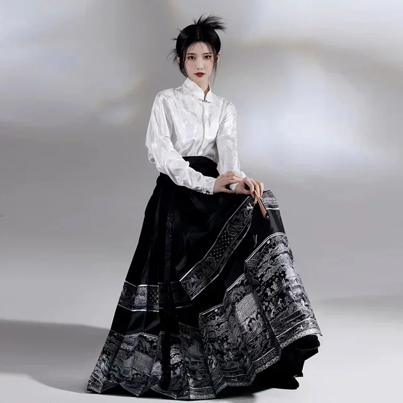 

Pleats Skirt Skirt Casual Chinese Traditional Hanfu Spring And Summer Dating Street Suitable For Daily Leisure