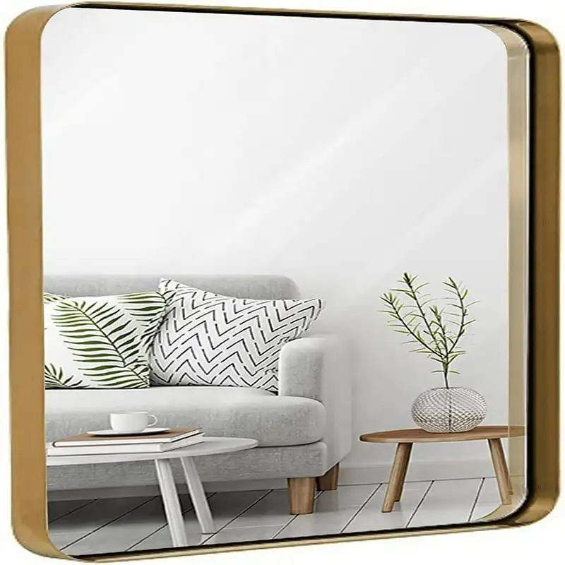 Brushed Metal Wall Mirror Glass Panel Gold Framed Mirror wall decor Mirrors  full body Plastic mirror Shower mirror Unbreakable m - AliExpress