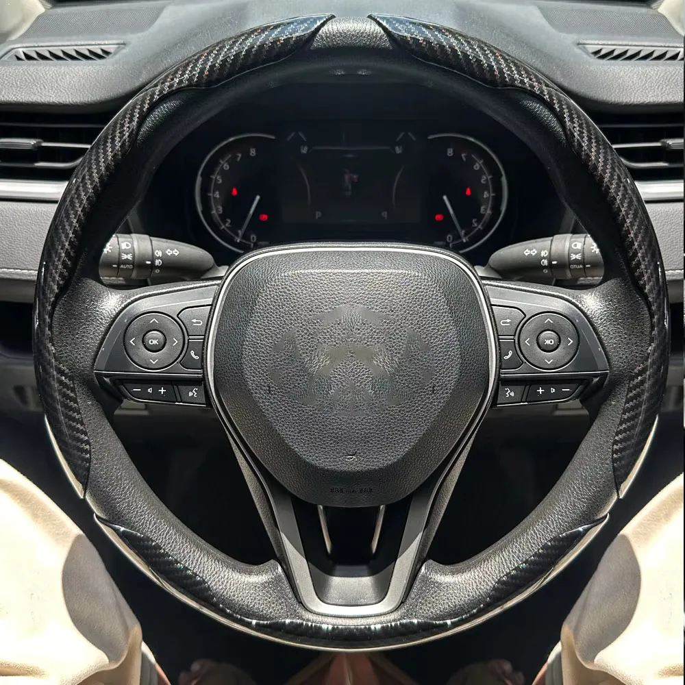 Carbon Fiber Car Steering Wheel Cover 3PCS Non-Slip Washable Anti Dust Interior Auto Accessories