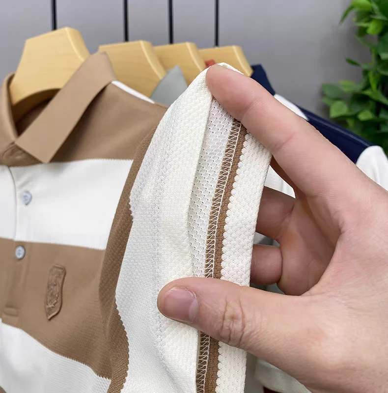 Luxury brand badge embroidered men's short sleeve polo shirt fashion wide stripe color blocked summer breathable casual T-shirt 15 Sb4dbd692fac247f7acad4189d5968ea52