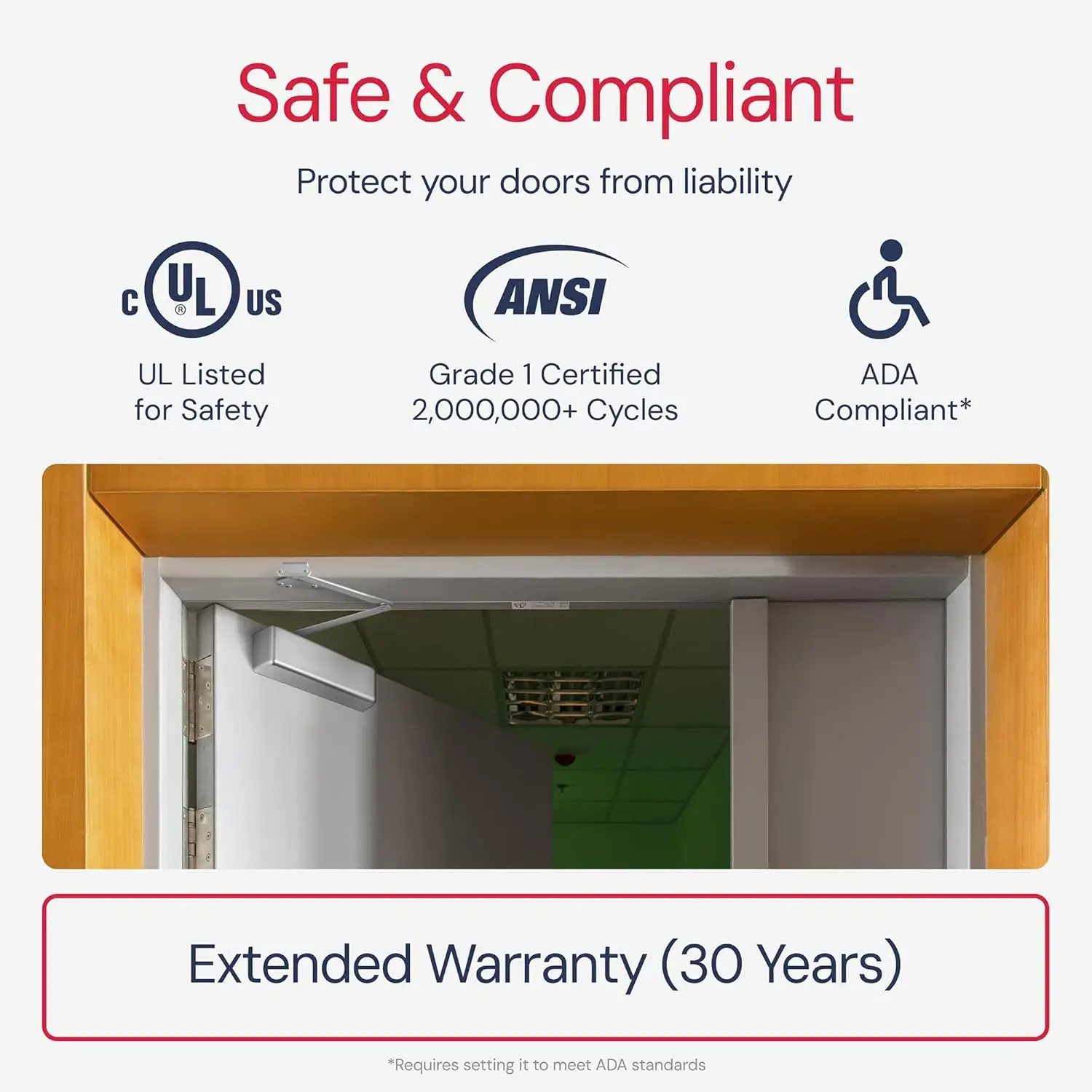 Commercial Grade Lawrence Door Closer - Heavy Duty, 6-Speed Adjustable, Delayed Action with 3 Pistons Flexibility