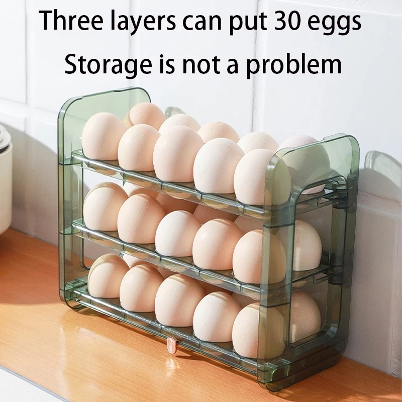 Layers Large Capacity Egg Holder for Refrigerator,Flip Design 30 Eggs Organizer，Foldable Storage Fridge Side Door Egg Organizer 5