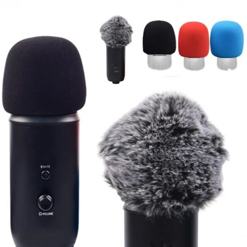 1PC Foam Microphone Windscreen with Furry Windscreen Muff, Mic Wind Cover  Pop Filter for Blue Yeti, Blue Yeti Pro USB Microphone