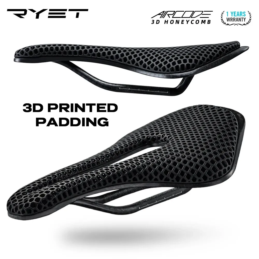 RYET 3D Printed Bike Saddle Ultralight Carbon Fiber Hollow Comfortable Breathable MTB Gravel Road Bicycle Cycling Seating Parts