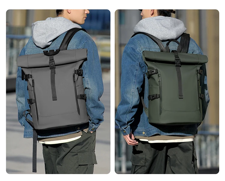 Wasserdichter Roll-Top-Outdoor-Rucksack, langlebiger, modischer, lässiger Rucksack für den täglichen Gebrauch beim Wandern, Reisen – Detail 2