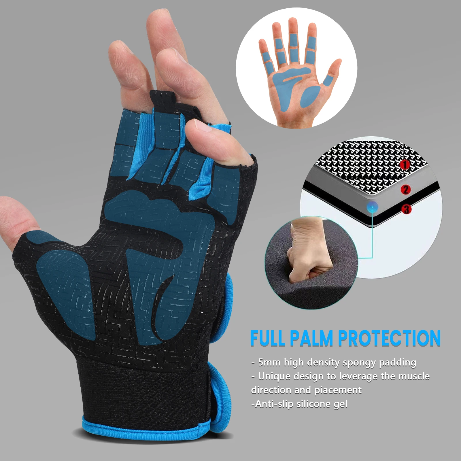 MOREOK Gym Gloves Breathable Anti-slip Pull Ups Training Yoga Body-building Exercise Fitness Workout Weight Lifting Gloves Men 2