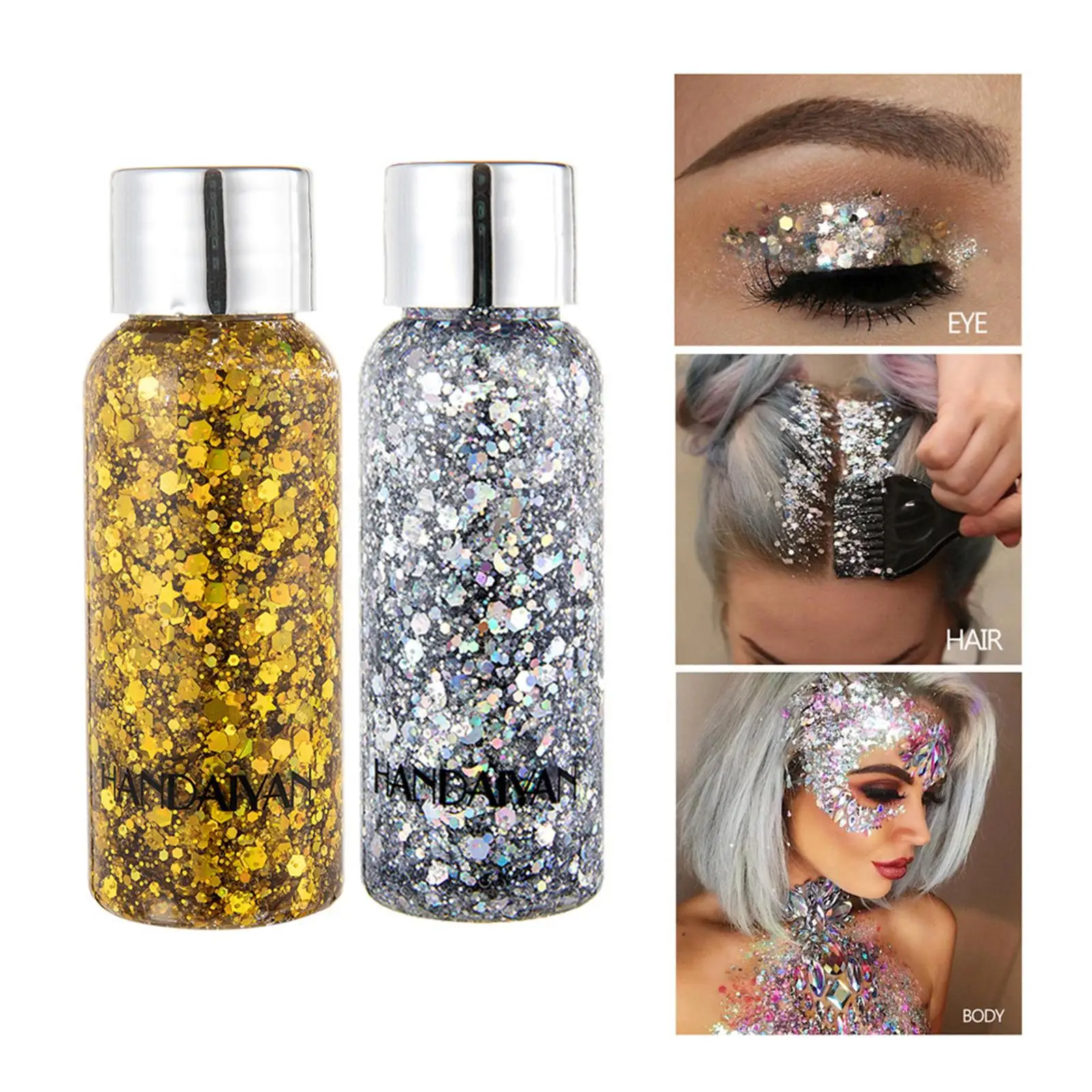 5pcs Festival Body Glitter Gel Face Eye Glitter Eyeshadow Holographic Cosmetic Laser Powder Chunky Nails Hair Glitter Bar Makeup 2