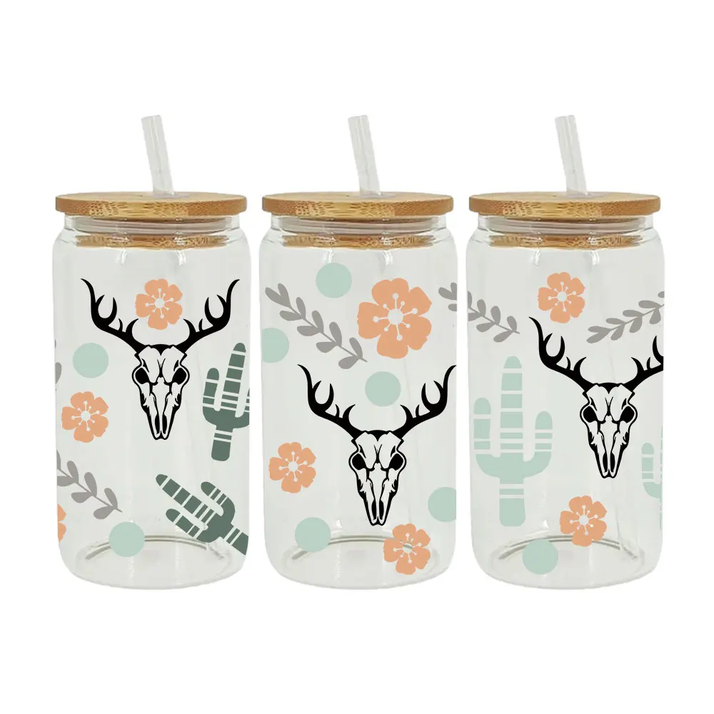 Cow girl Uv Dtf Libbey Cup Wrap Iron On Transfer For Glass 16oz D529