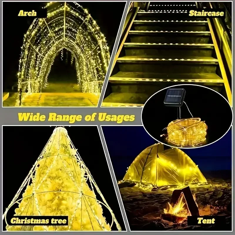 solar powered led copper wire string lights 8 modes waterproof outdoor fairy lights for garden yard wedding christmas halloween decorations details 2