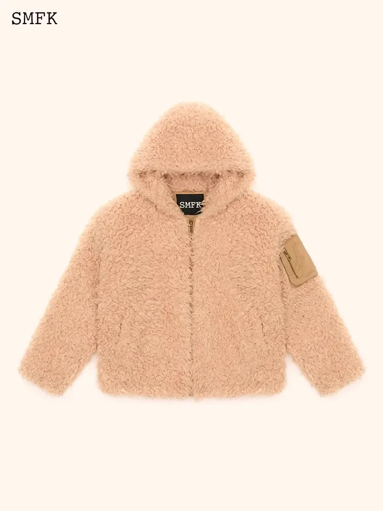 SMFK Fur Hoodie Explorer Outdoor Lamb Fleece Plush Thick Warm Jacket Women's Faux Fur Loose Casual Autumn Winter Cardigan Coat