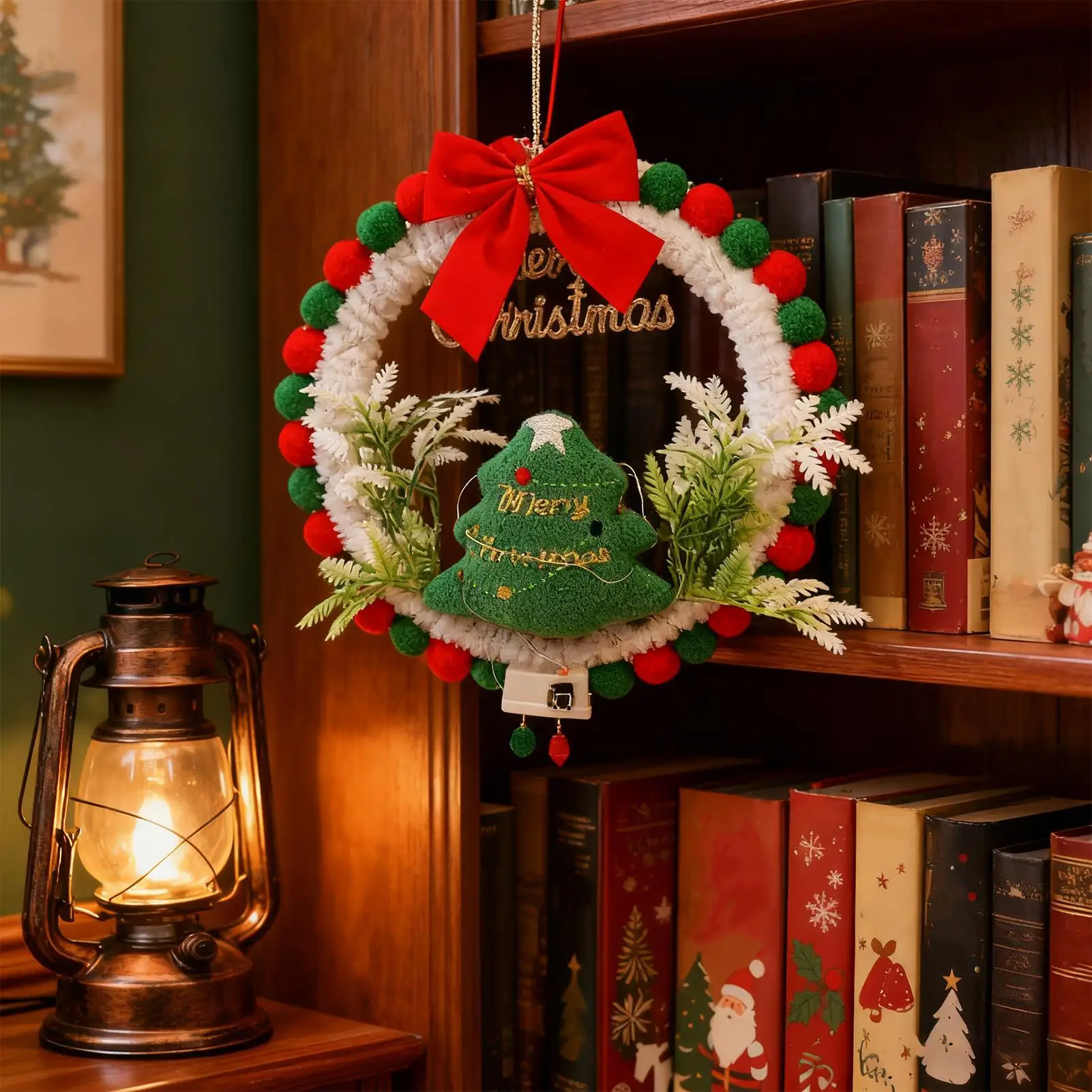 DIY Christmas Wreath Kit Handmade Crafting Set With LED Light Holiday Wreath Decorations For Art Teachers Family Activities