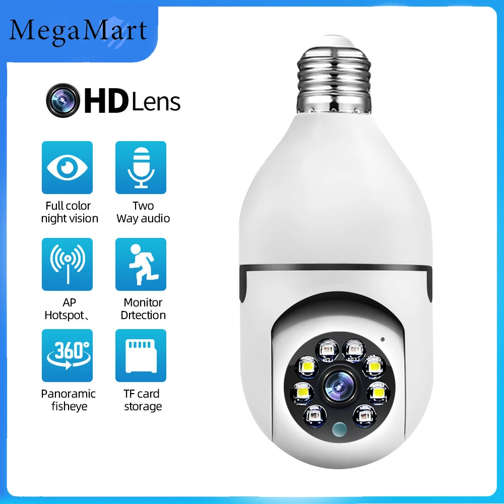 3mp Wifi E27 Bulb Camera 4x Digital Zoom Colorful Nightvision Wireless Ptz Ip Camera Icsee Hd 2k