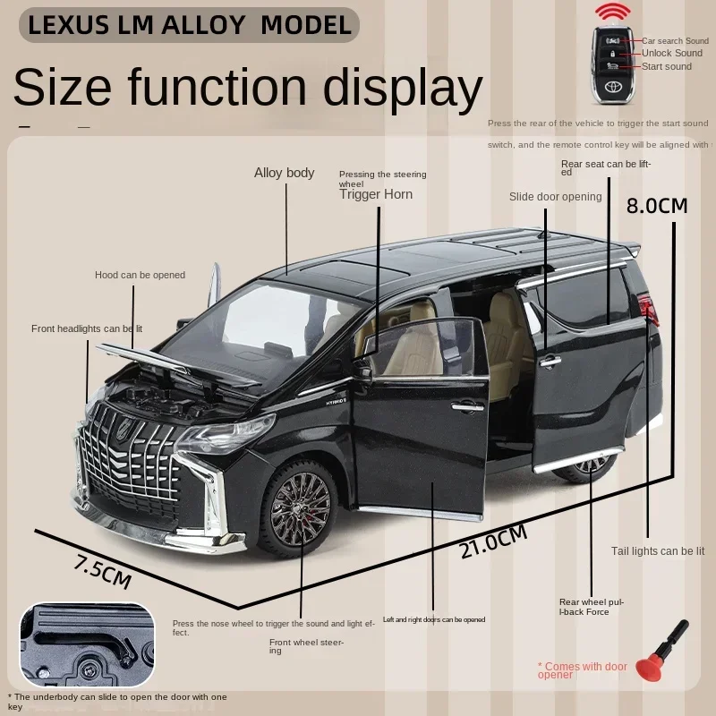 Alloy 1:24 Toyota Alphard MPV Car Model with Key Sound Light Diecast Toy Vehicle Kid Boy Collection Gift Miniature Voiture 6