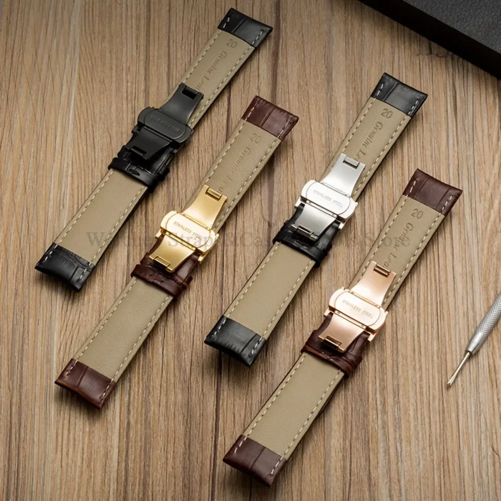 12/13/14/15/16/17/18/19/20mm 22mm 24mm Echtes Leder Armband Armband mit Box Schmetterling Verschluss Universal Männer WomenBelt Armband – Detail 4