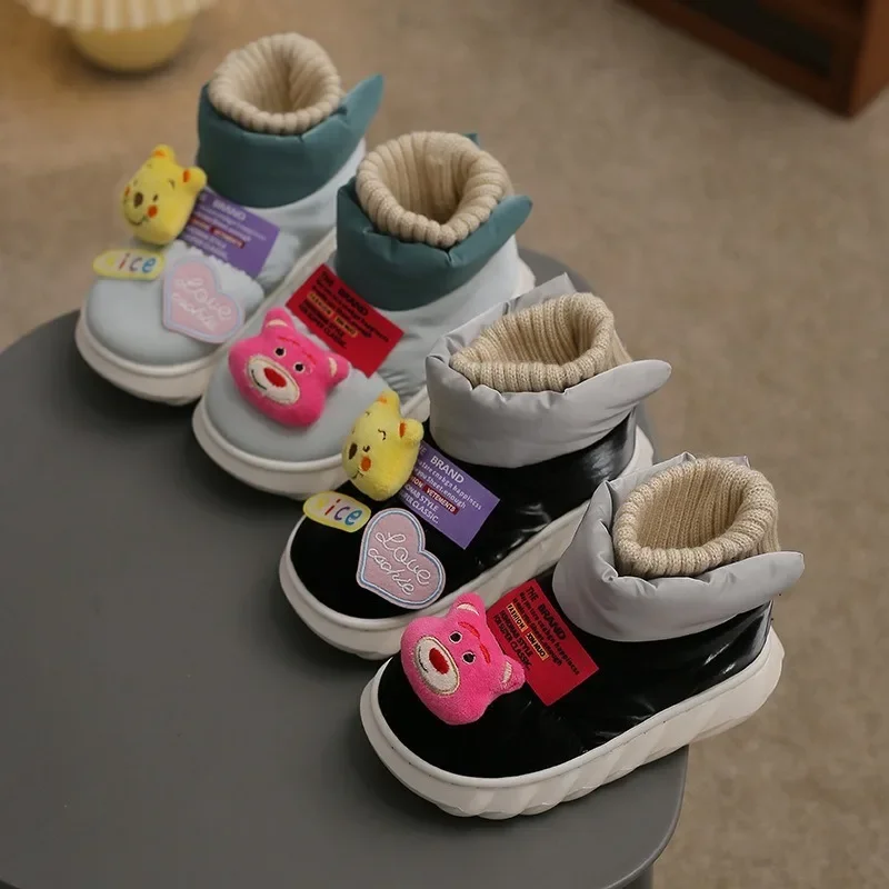 Disney Lots-o Pooh Bear Snow Boots New Autumn Winter Cartoon Cute Color Matching Home Thick-soled Warm Velvet Cotton Child Shoes