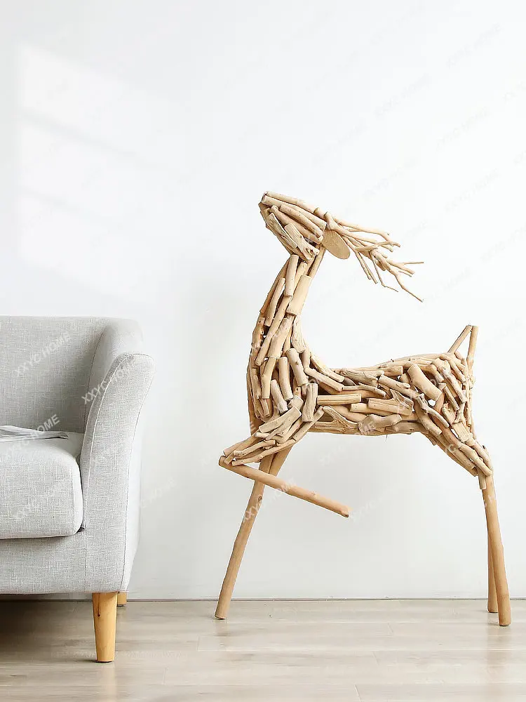 

Wooden Deer Decoration Floor New House Opening Decoration Living Room Interior Window Lucky