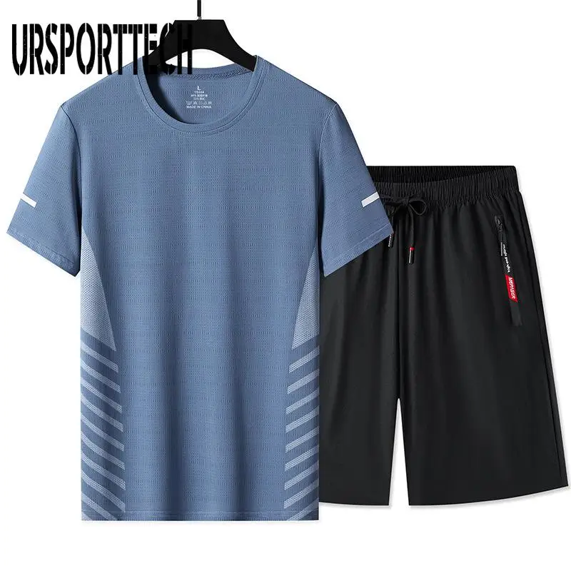 

2024 Summer Black White Tracksuits For Men's Set Short Sleeves T-Shirt Shorts Suit Sportswear Brand Sporting Suit Oversize 5XL