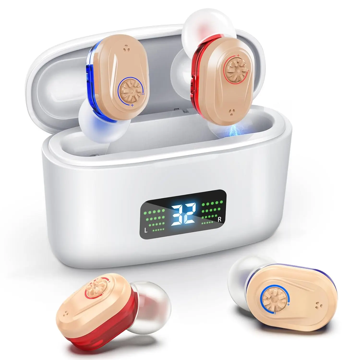 Wireless Mini Noise-cancelling Hearing Aid for Seniors HD Digital Display with Large-capacity Battery Charging Box
