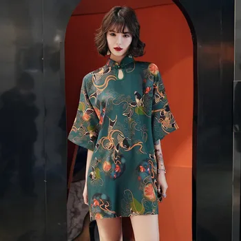 Abito tradizionale cinese Hanfu Qi Pao donna retrò Cheongsam ragazza giapponese Harajuku stile Vintage carpa gru stampato partito Qipao 1
