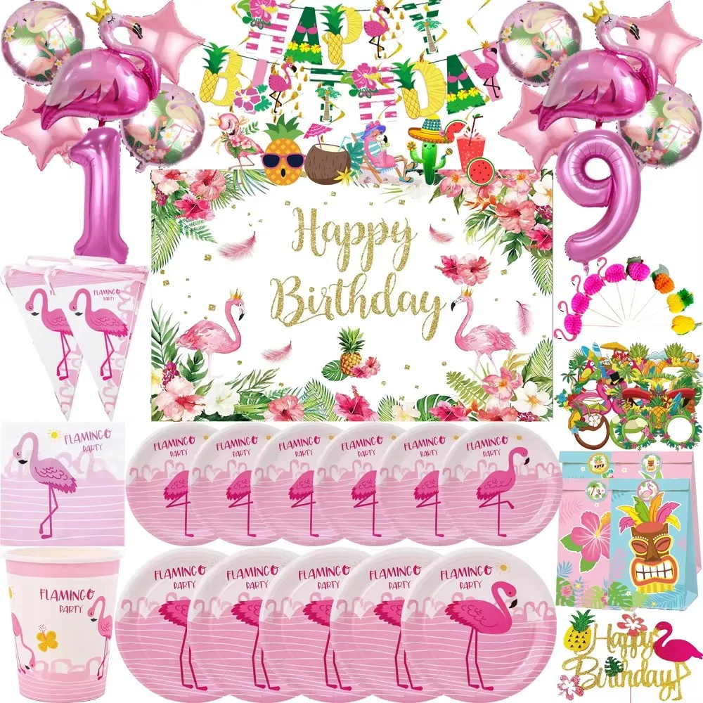 Pink Flamingo Girl Birthday Party Decoration Disposable Tableware Paper ...