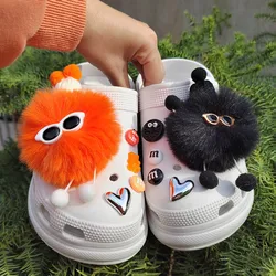 New DIY Black Plush Ball Hole Shoes Charms for Furry Ball Cute  Charms Designer Lovely  Accessories All-match Hot Sale