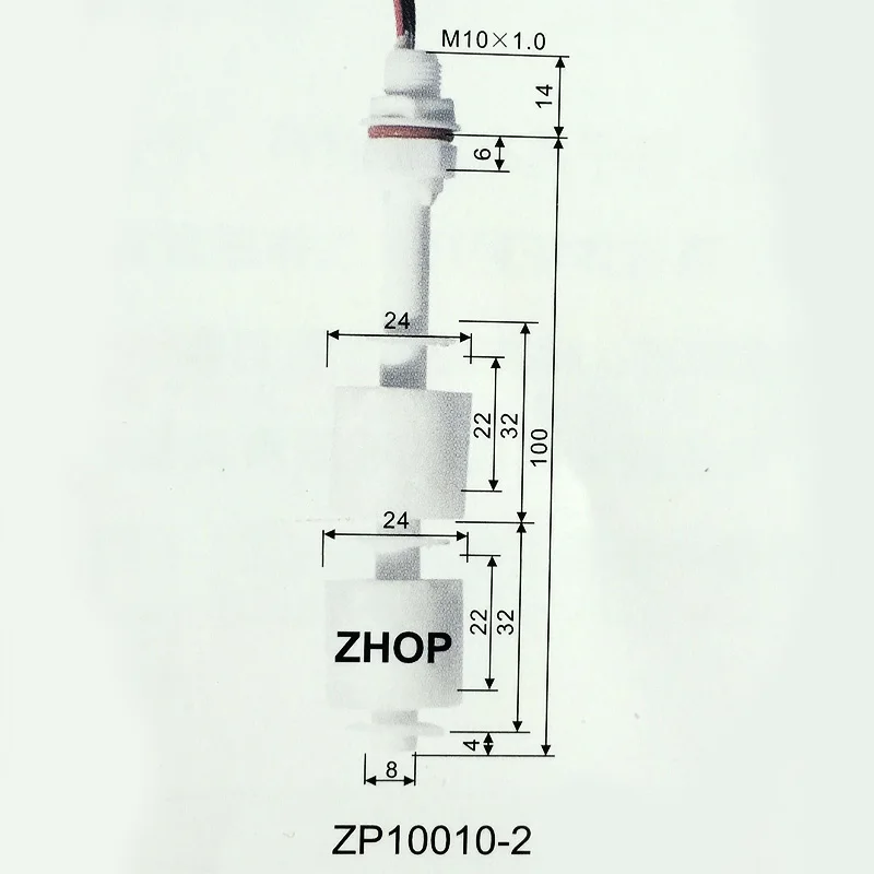 M10*100MM 100V 220V dual level control PP water level sensor liquid plastic float switch tank ZP10010-2-52