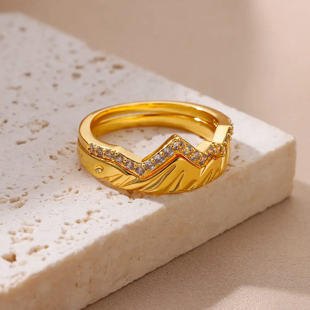 Zircon Geometric Mountain Peak Rings For Women Gold Color Stainless Steel Ring