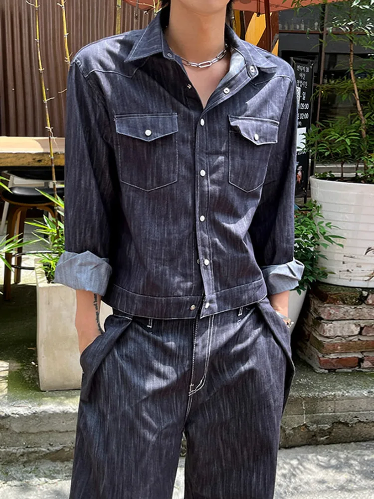 SYUHGFA Men's Wear Long Sleeve Denim Coat Causal 2024 Spring Autumn Washed Straight Jeans Suit Korean Fashion Two Pieces Set