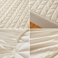 Cotton Quilted Fitted Mattress Cover Solid Color Soy Fibre Fitted Sheet Soft Bed Cover Mattress Topper Protector No Pillowcase 2