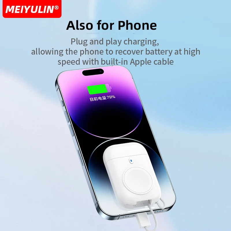 Magnetic Mini Power Bank Wireless Charger For Apple Watch 2580mAh Portable Type-C External Spare Battery For iWatch iPhone