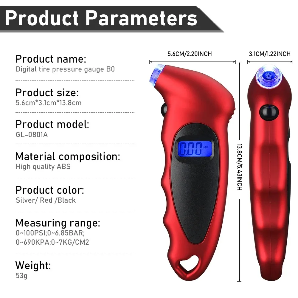 Car Mini Digital Tire Pressure Gauge Motorcycle Bike Tire Diagnostic Tool LCD Display Pressure Tool PSI Kpa tire pressure gauge