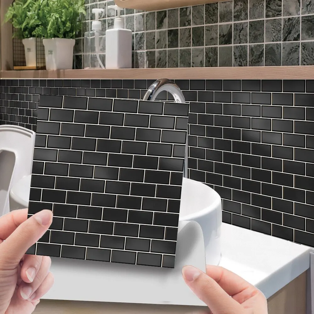 10Pcs 10X10cm 3D Tile Stickers Self Adhesive Waterproof Wall Stickers Kitchen Bathroom Home